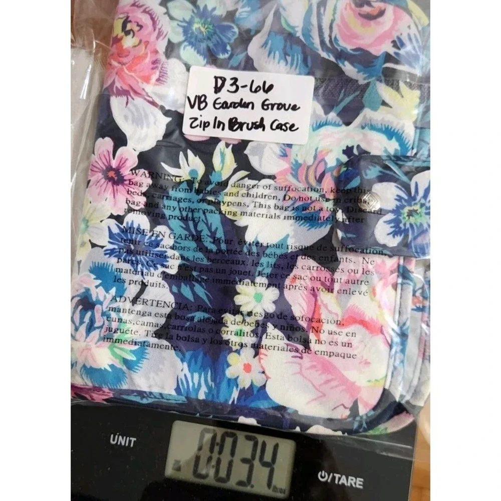 Vera Bradley Zip-In Makeup Brush Case Garden Grove Blue Pink Soft Organization‎